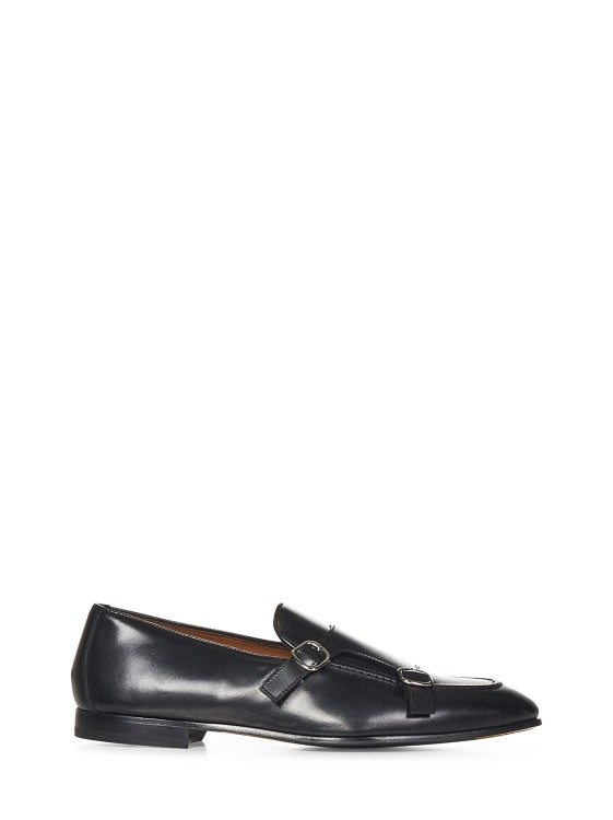 Shop Doucal's Black Leather Double-buckle Loafers