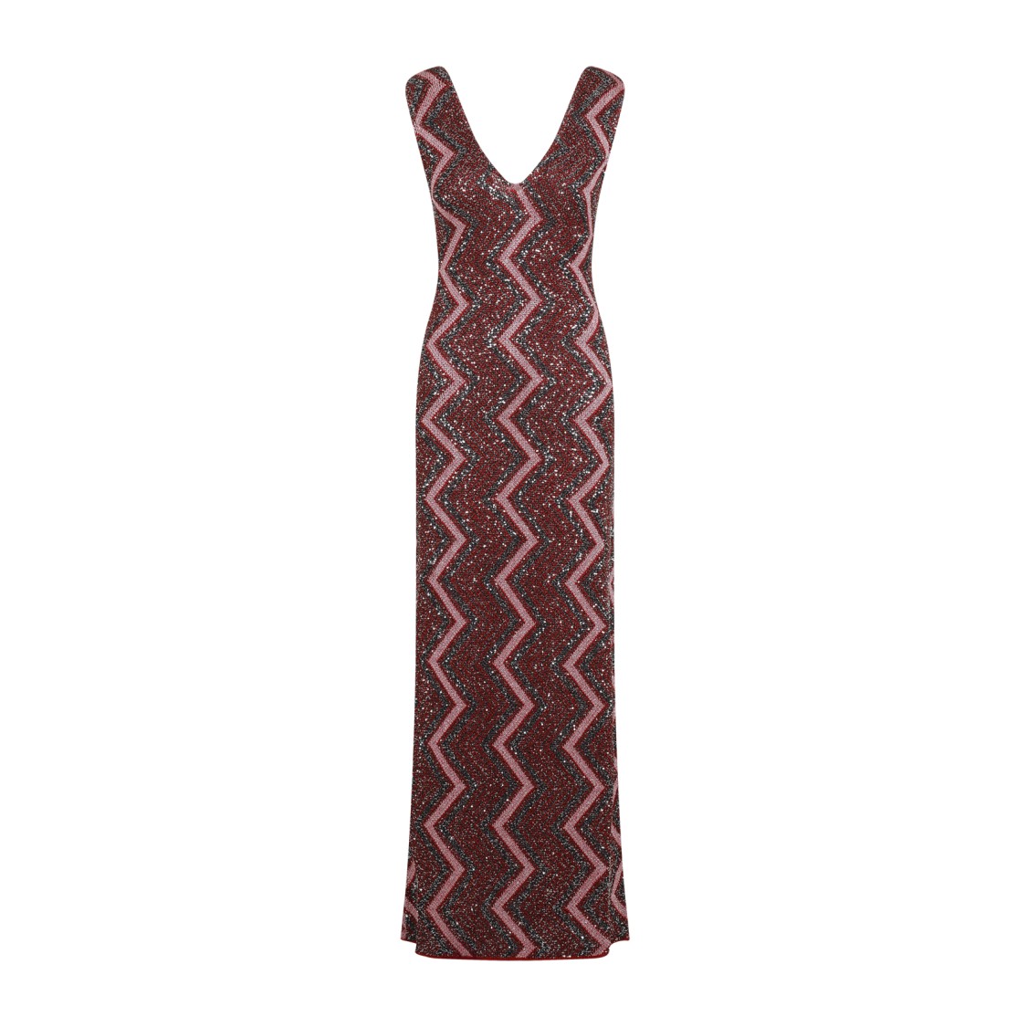 Shop Missoni Maxi Dress With V-neck And Metallic Zigzag Pattern In Multicolor