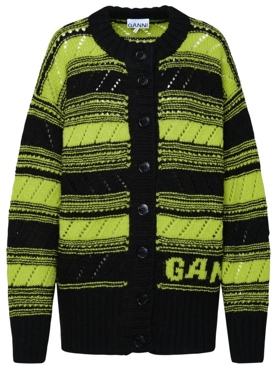 Ganni Yellow And Black Wool Cardigan
