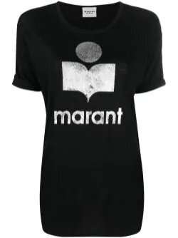 Shop Isabel Marant Étoile Logo-print Linen T-shirt In Black
