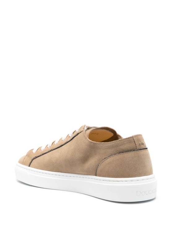 Doucal's Logo-debossed Leather Snekaers In Brown
