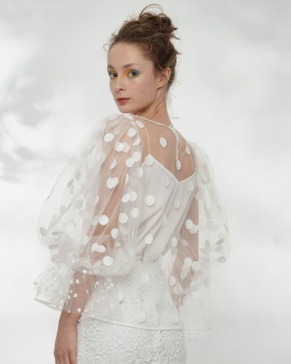 Shop Gemy Maalouf See-through Dotted Tulle Top - Tops In White