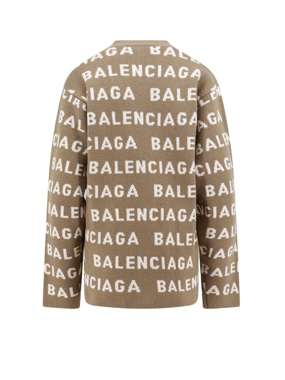 Shop Balenciaga Wool Cardigan With Allover Logo Intarsia In Neutrals