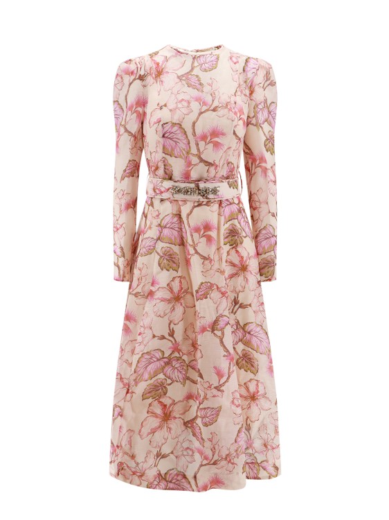 Zimmermann Linen And Silk Dress With Multicolor Floral Print In Pink