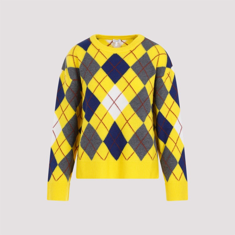 Shop Loewe Yellow Wool Argyle Sweater In Gold