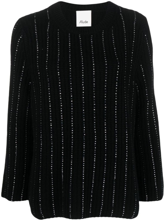 Allude Rhinestone-embellished Ribbed-knit Jumper In Black