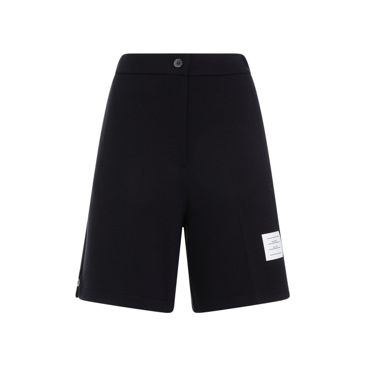 Shop Thom Browne High Waisted Navy Virgin Wool Shorts In Blue