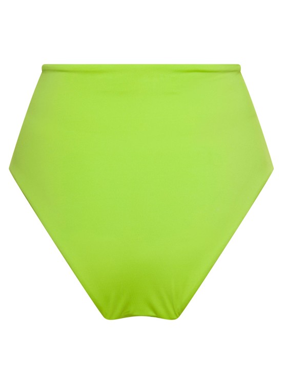 Shop Self-portrait High Waisted Bikini Bottom With Ruched Detailing In Green Polyamide
