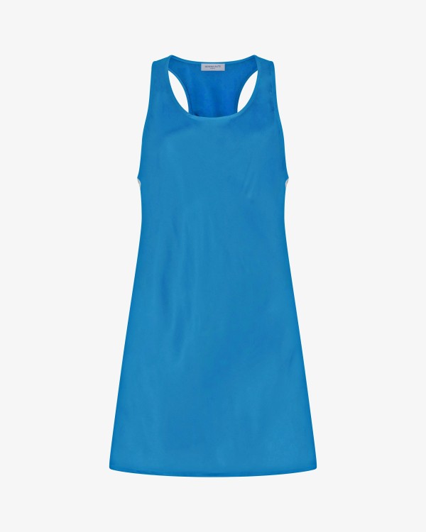 Shop Serena Bute Satin Racer Mini Tank Dress - Retro Blue