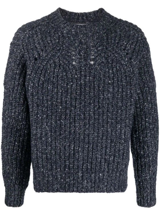 Shop Marant Navy Blue Ribbed Knit Sweater