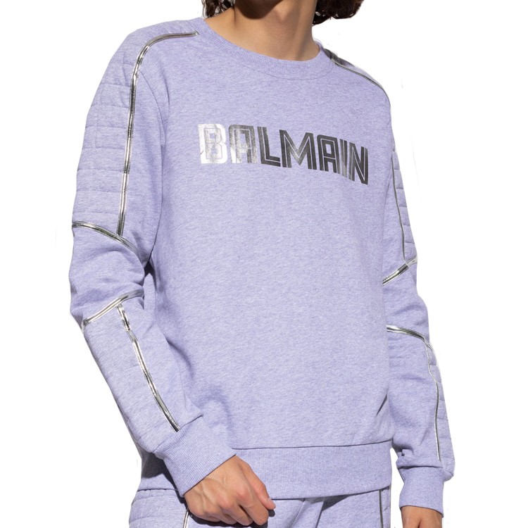 Shop Balmain Grey Logo Sweartshirt In Purple