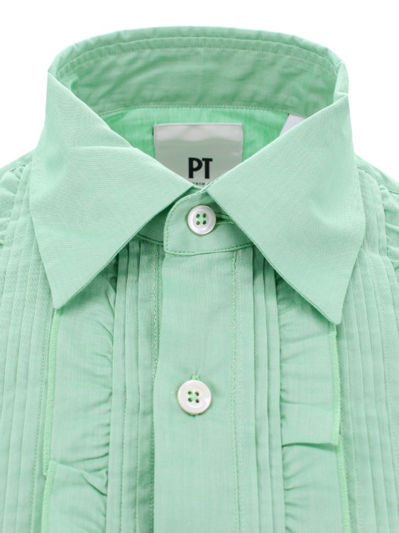 Shop Pt Torino Green Cotton Shirt With Rouches