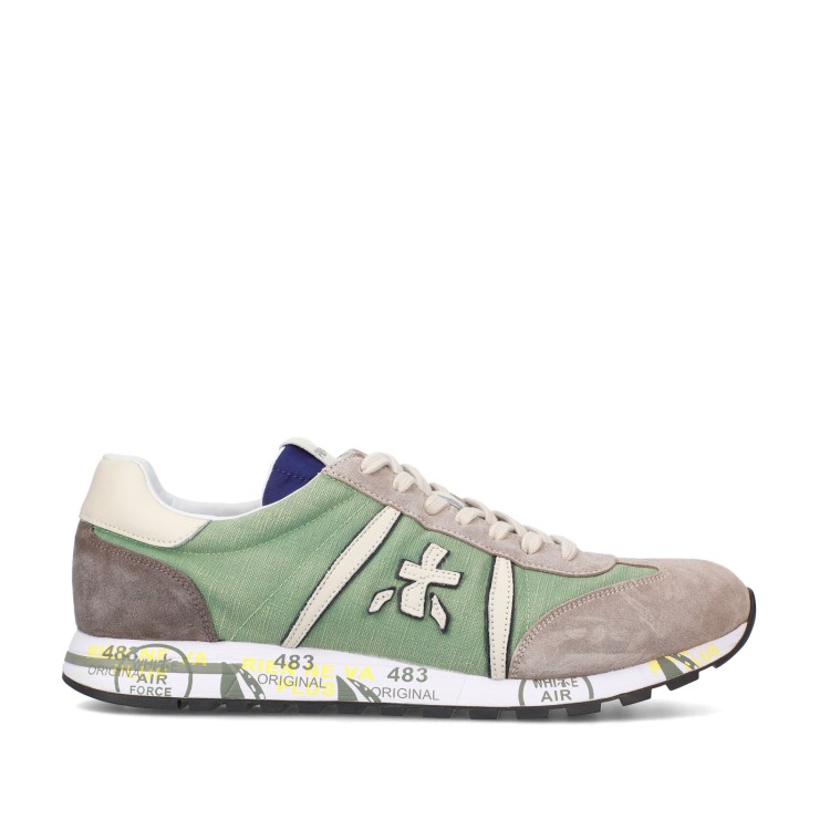 Shop Premiata Lucy Sneakers In Gray Suede And Green Fabric In Multicolor