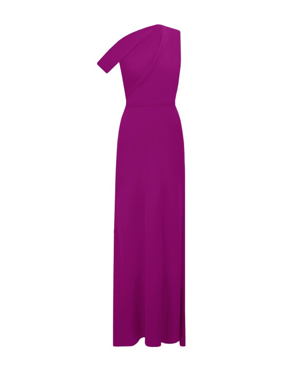 Gemy Maalouf Dark Fuchsia Crepe Long Dress - Long Dresses In Pink