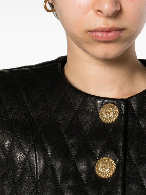 Shop Balmain Black Quilted Leather Jacket