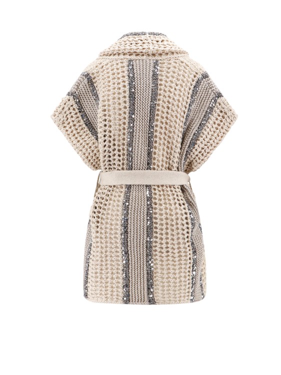 Shop Brunello Cucinelli Jute And Cotton Cardigan With Sequins In Neutrals