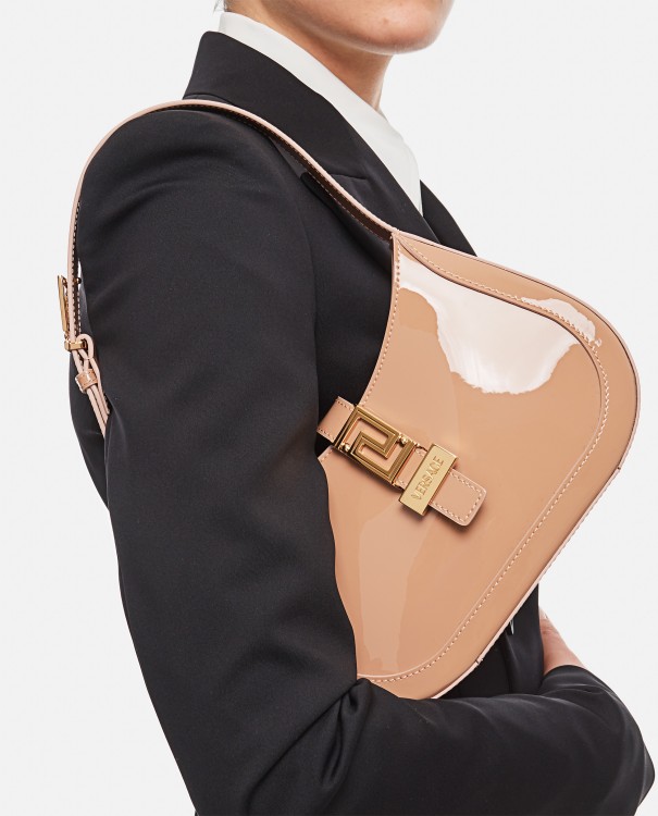 Shop Versace Patent Leather Shoulder Bag In Brown