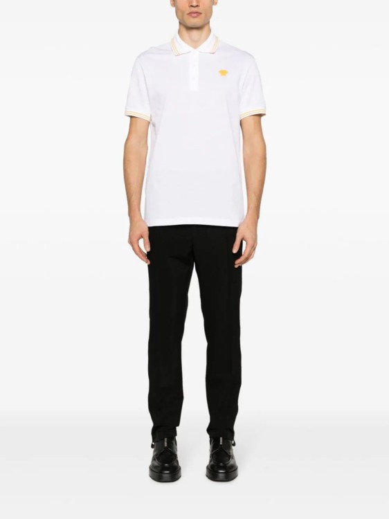Shop Versace White/yellow Medusa Polo Shirt
