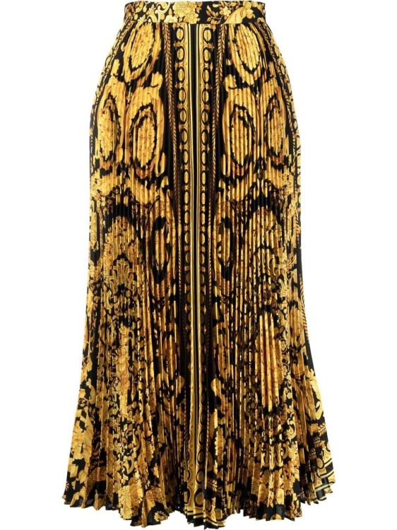 Shop Versace Barocco Pleated Skirt In Brown