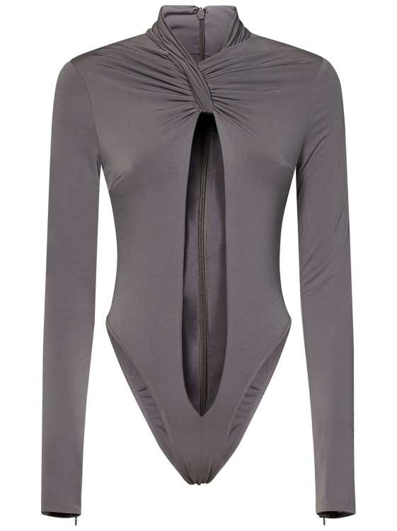 Laquan Smith Turtleneck Bodysuit In Stone Gray Jersey In Grey