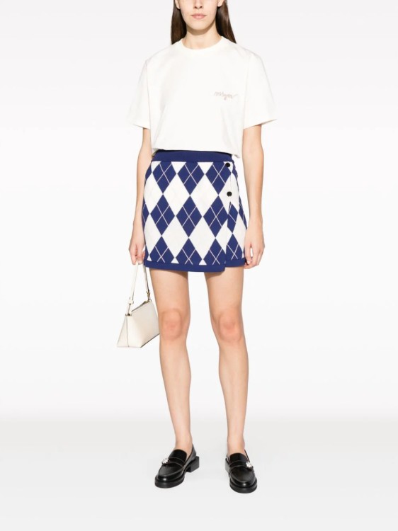 Shop Msgm Argyle Check Multicolored Mini Skirt In White