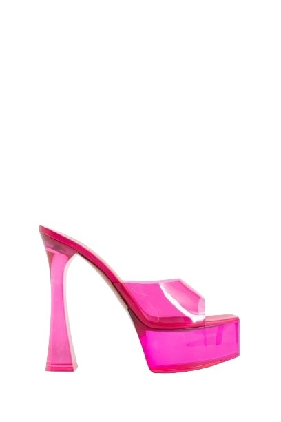 Amina Muaddi Dalida Glass Pvc Platform Mules In Pink