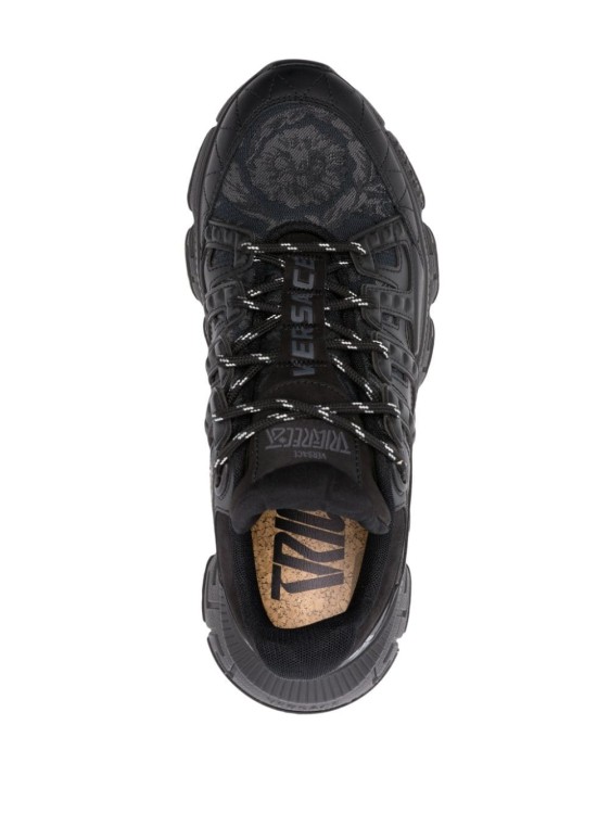 Shop Versace Black Trigreca Barocco-jacquard Sneakers