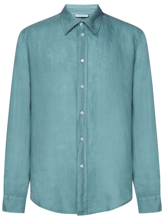 Shop Malo Turquoise Linen Shirt In Blue