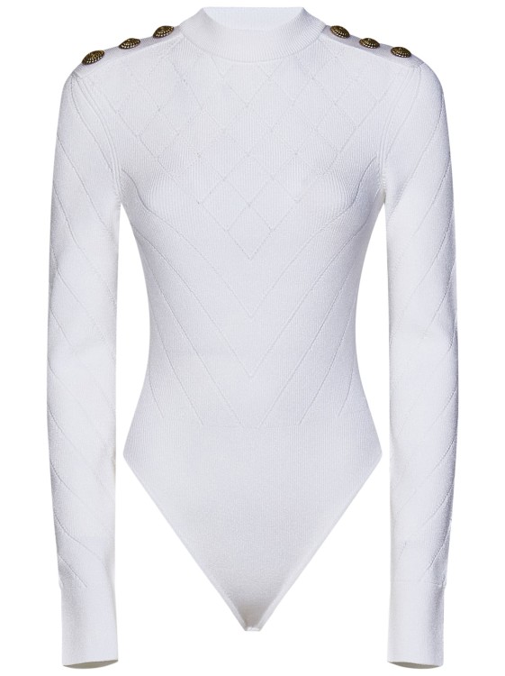 Shop Balmain White Knit Bodysuit