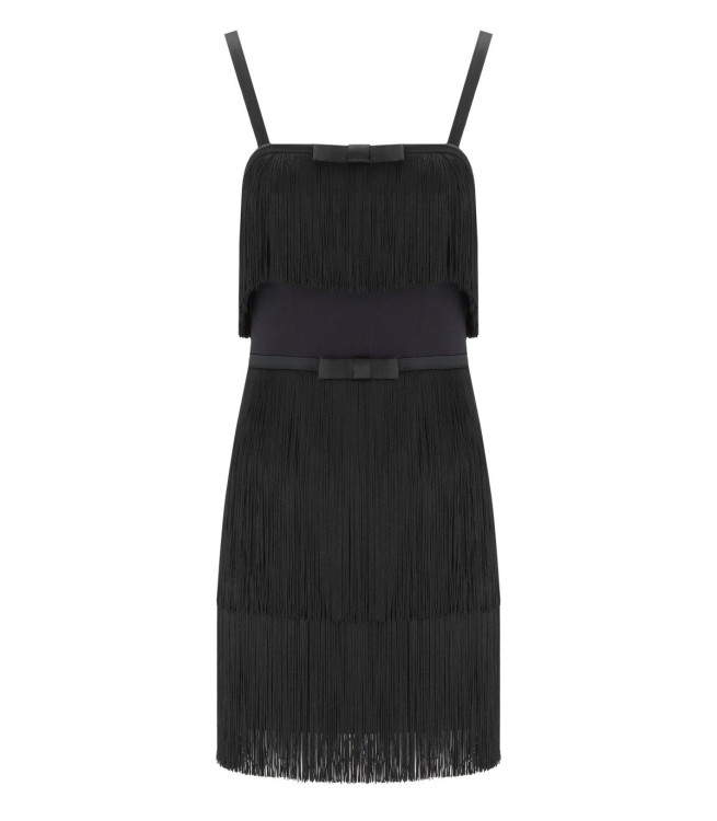 Shop Elisabetta Franchi Black Fringed Dress