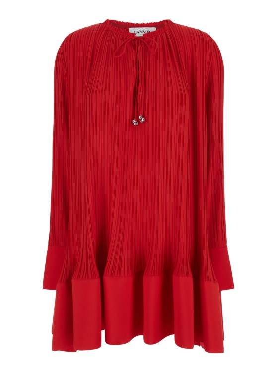 Shop Lanvin Short Dress With Red Pleated Effect In Technical Fabric