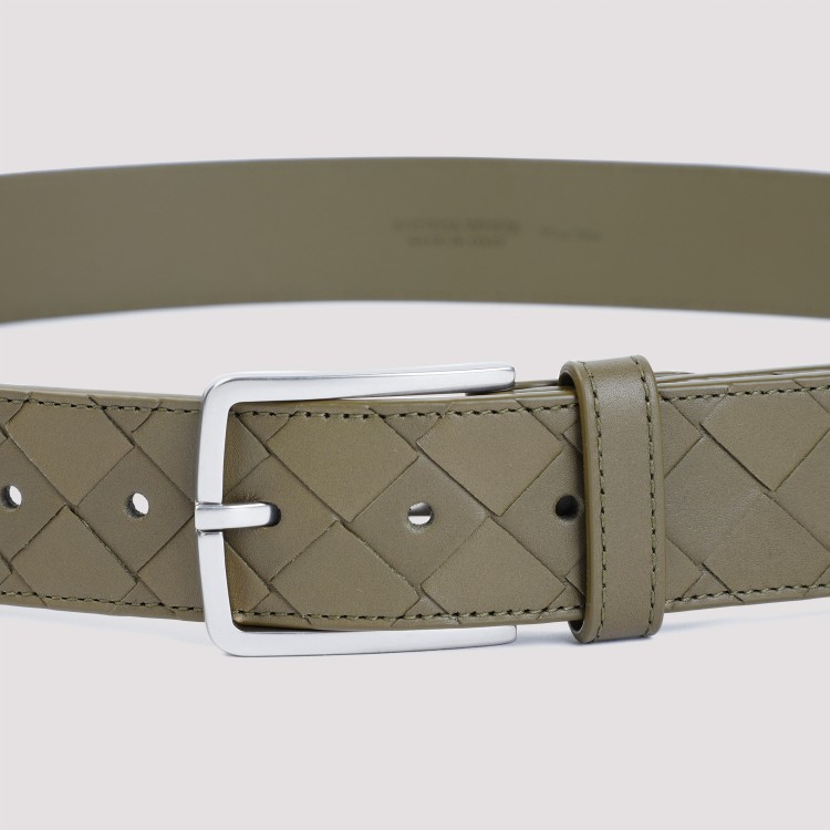 Shop Bottega Veneta Olive Green Intrecciato Leather Belt