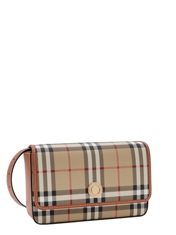 Shop Burberry Coated Canvas And Leather Shoulder Bag With Check Motif In Brown