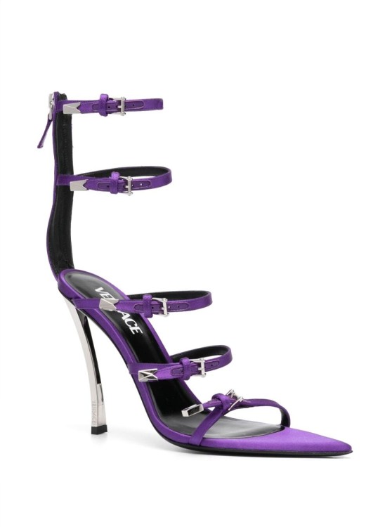Shop Versace Pin-point Sandals With Straps In Violet Leather In Purple