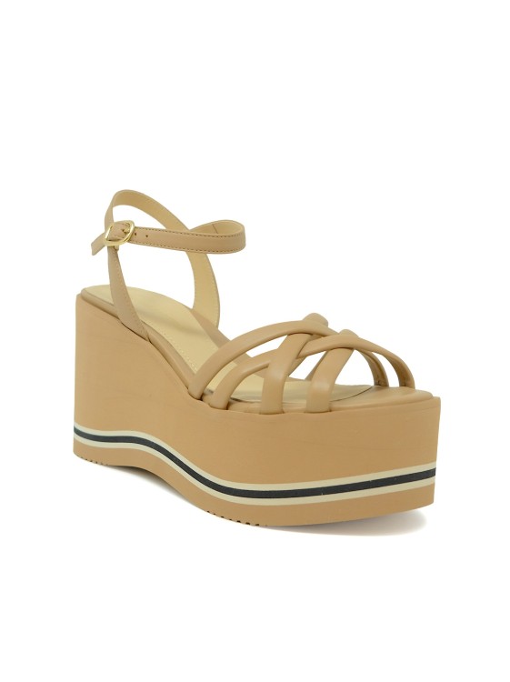 Shop Paloma Barceló Paloma Barcelo 24-1022 Beige Leather Lioba Wedge Sandals In Brown