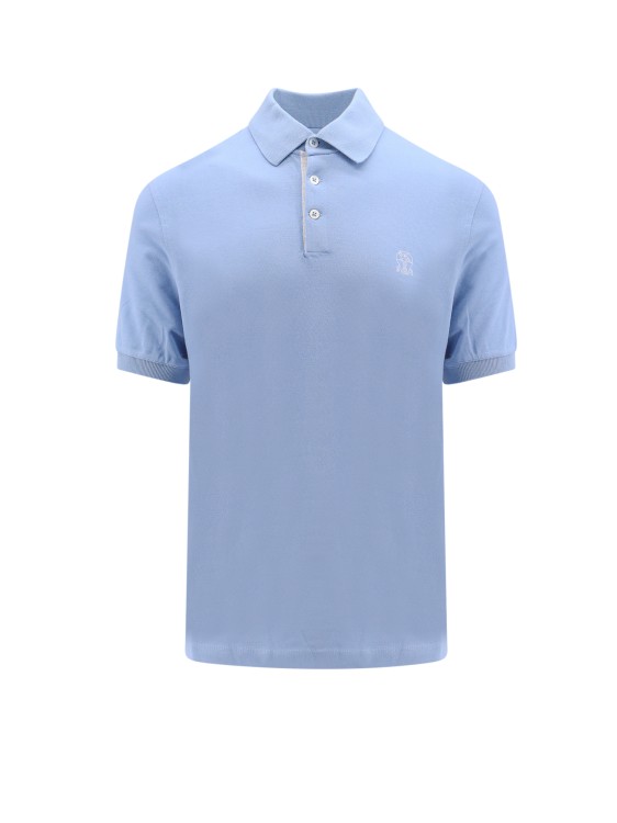 Shop Brunello Cucinelli Cotton Polo Shirt With Logo Print In Blue