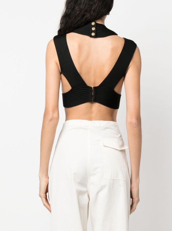 Shop Balmain Cut-out Ribbed Cropped Top In Black
