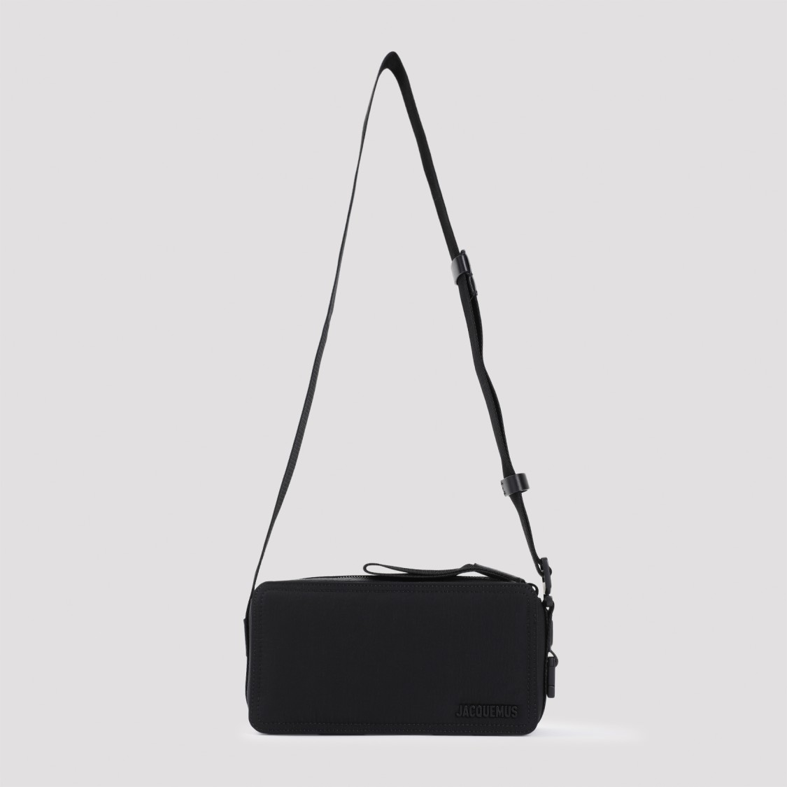 Jacquemus Le Cuerda Horizontal Black Messenger Bag With Logo Lettering Detail In Cotton Man In Black
