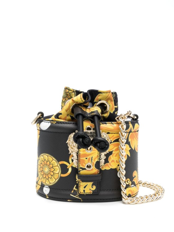 Versace Jeans Couture Chain Couture-print Bucket Bag In Black