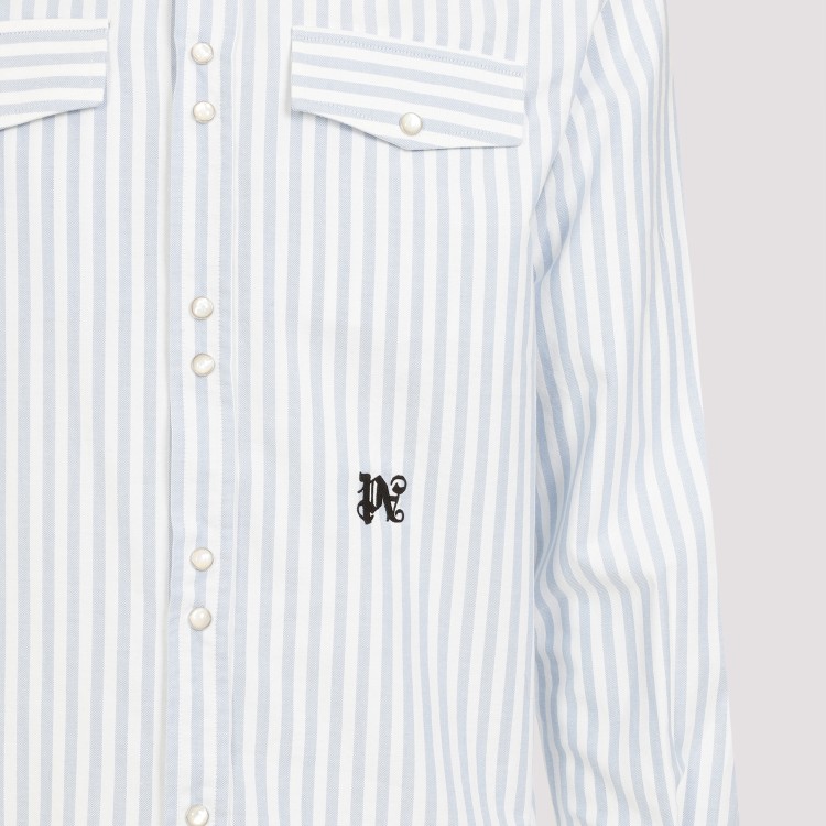 Shop Palm Angels Monogram Striped Off White Cotton Shirt