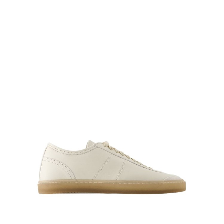 Shop Lemaire Linoleum Basic Sneakers - Leather - White Clay