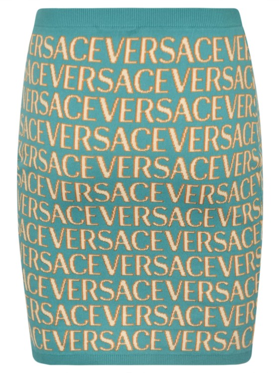 Shop Versace Allover Logo-jacquard Miniskirt In Green