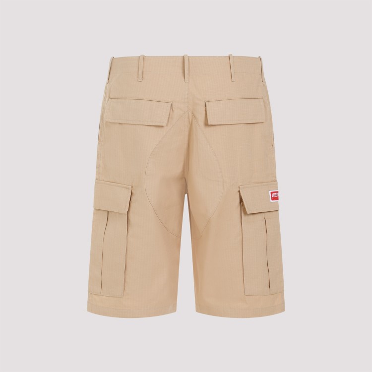 Shop Kenzo Camel Cotton Workwear Shorts In Brown