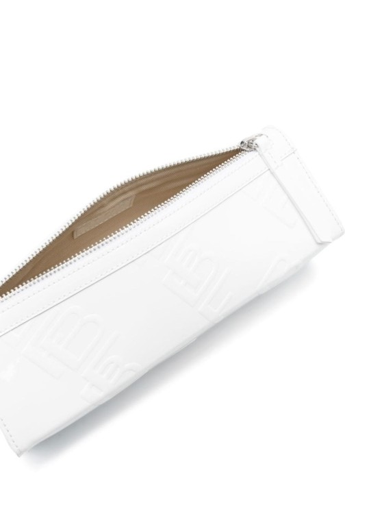Shop By Far White Karo Shoulder Bag With Embossed Logo All-over In Patent Leather