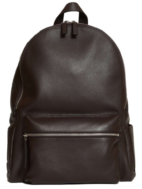 Orciani Ebony Leather Backpack In Black