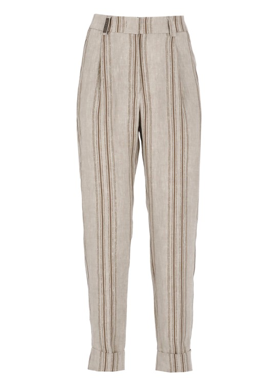 Shop Peserico Beige Linen Pants In Grey
