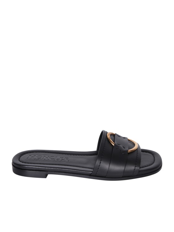 Moncler Leather Slide Sandals In Black