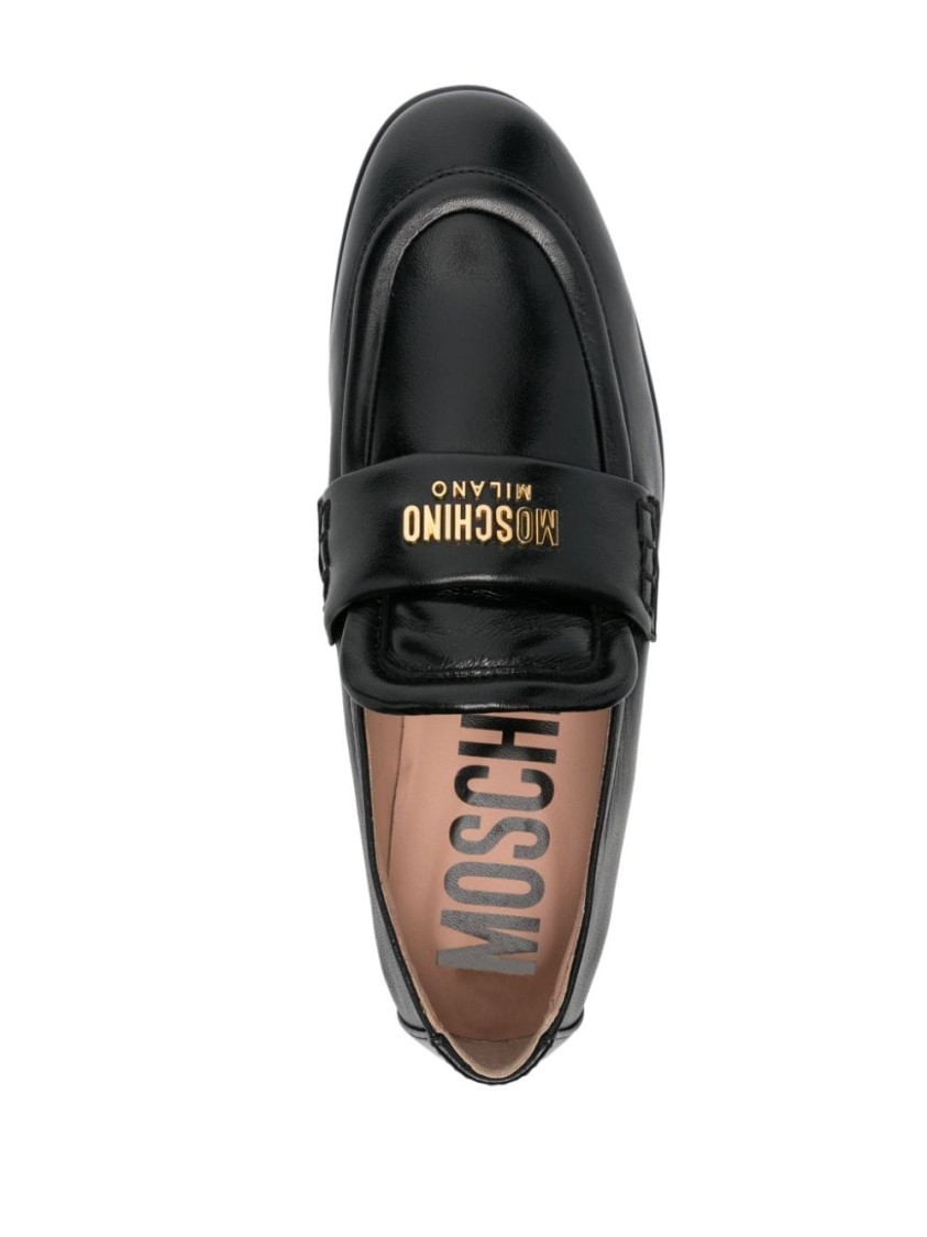 Moschino Leather Loafer Stitched Moc Polished In Black