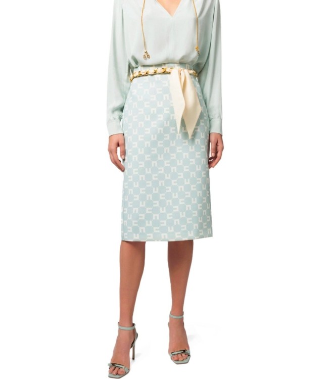 Shop Elisabetta Franchi Acqua Monogram Belted Skirt In Grey