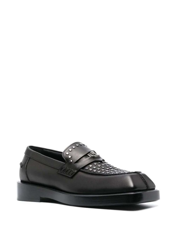Shop Versace Square-toe Studded Loafers In Black